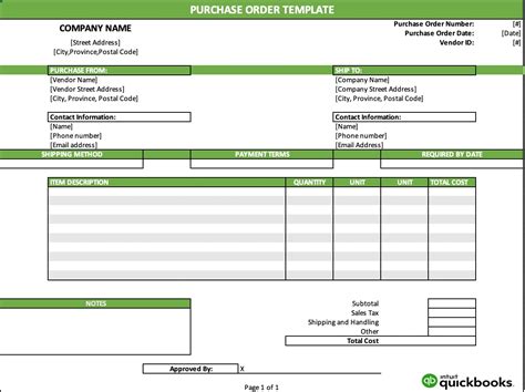 Quickbooks Purchase Order Template