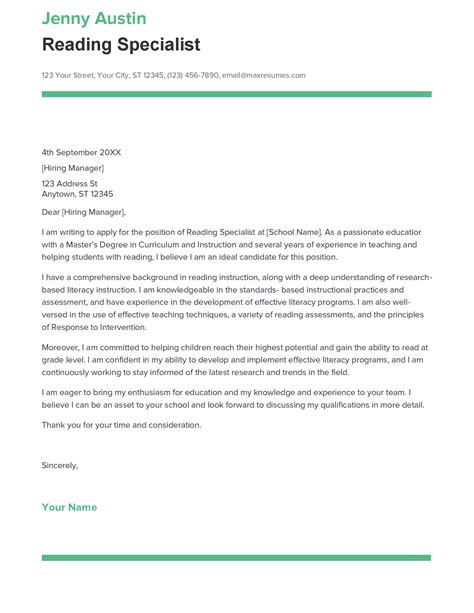 Reading Application Letter