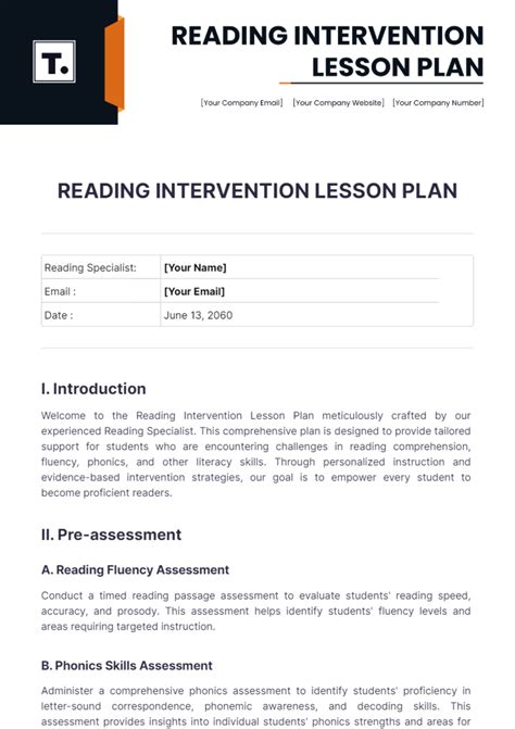 Reading Intervention Lesson Plan Template