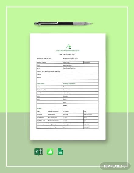 Real Estate Listing Sheet Template Free