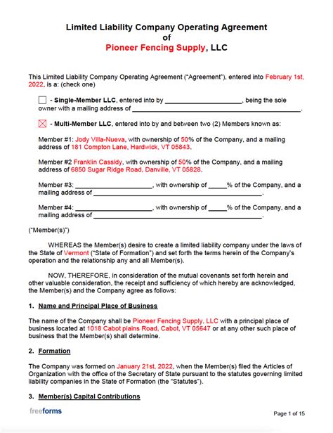 Real Estate Llc Operating Agreement Template