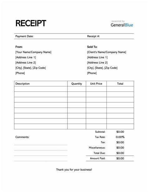 Receipt Template Word Free Download
