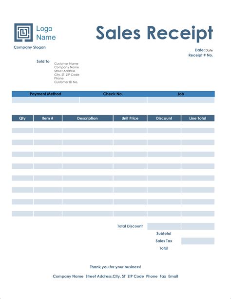 Receipt Templates Free