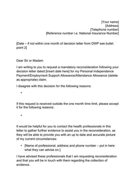 Reconsideration Letter Template