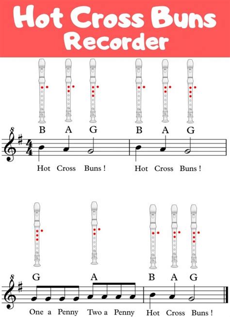 Recorder Notes B A G Hot Cross Buns Printable