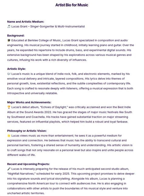 Recording Artist Bio Template