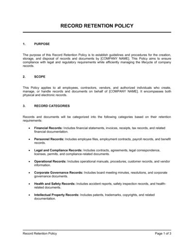 Records Retention Policy Template