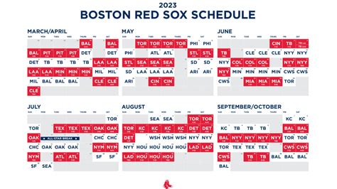 Red Sox Schedule Printable