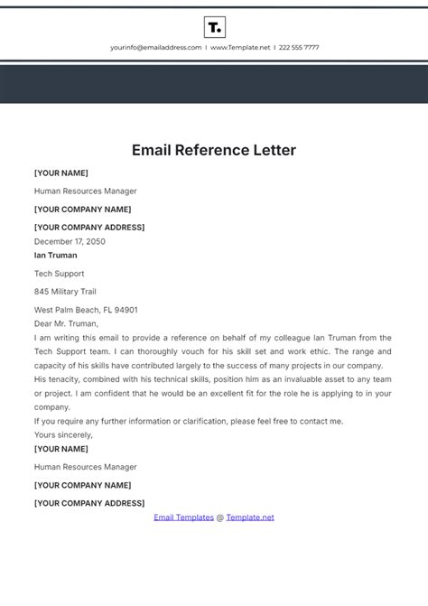 Reference Letter Email Template