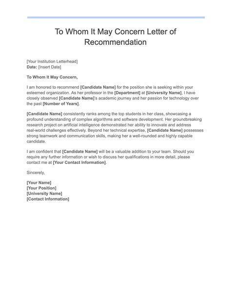 Reference Letter Template To Whom It May Concern