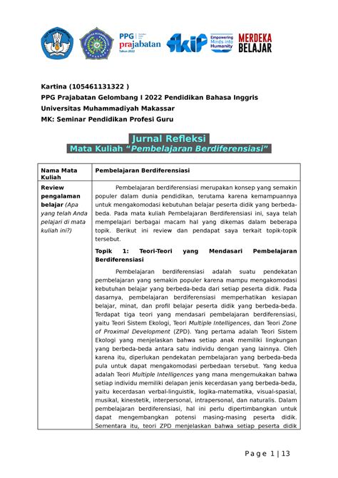 Refleksi Modul Pembelajaran Berdiferensiasi PPG