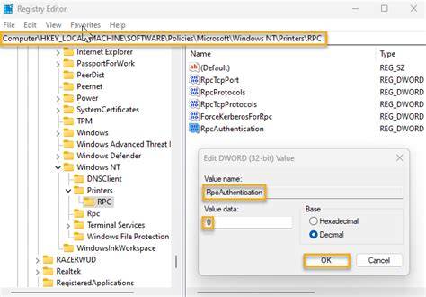 Registry Editor for RPC Policies