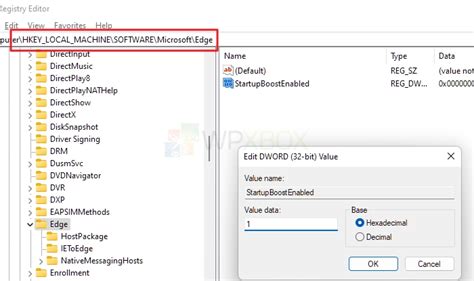 Set Value Data for StartupBoostEnabled