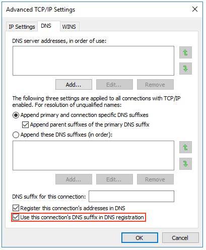 Registry Setting to Disable Dynamic DNS Registration