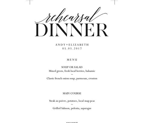 Rehearsal Dinner Menu Template