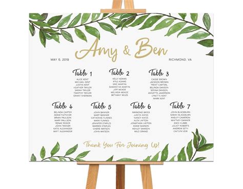 Rehearsal Dinner Seating Chart Template