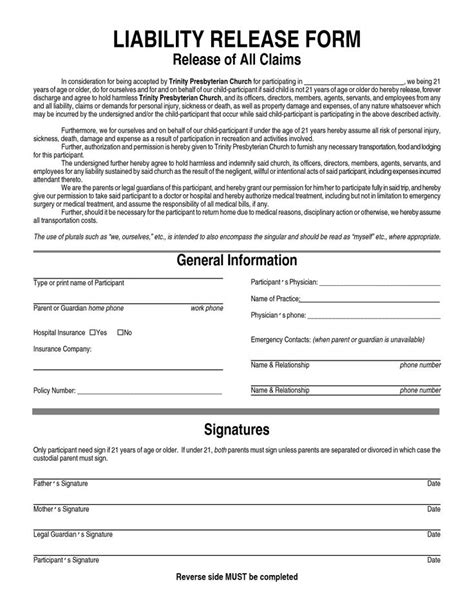 Release Of Liability Waiver Form Template