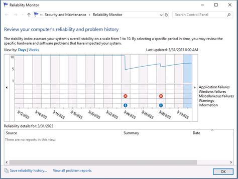 Reliability Monitor Windows Server