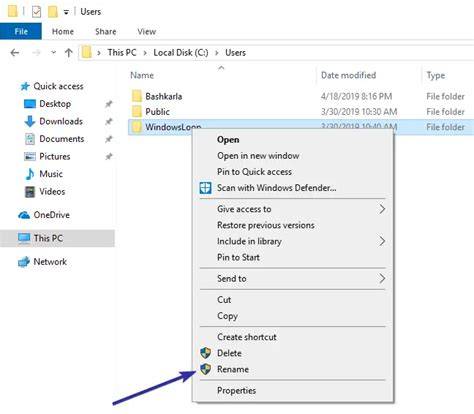 Rename User Profile Folder in File Explorer