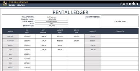 Rent Ledger Template Excel