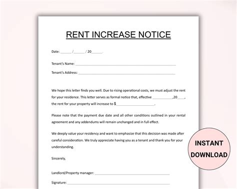 Rent Raise Notice Template