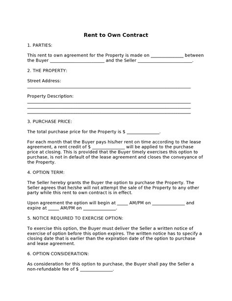 Rent To Own Contract Template Free