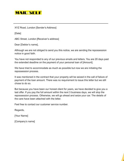 Repossession Letter Template