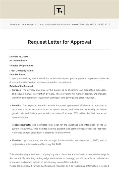 Request For Approval Letter Template