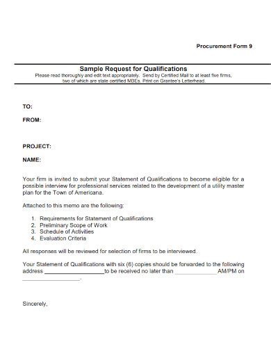 Request For Qualifications Template