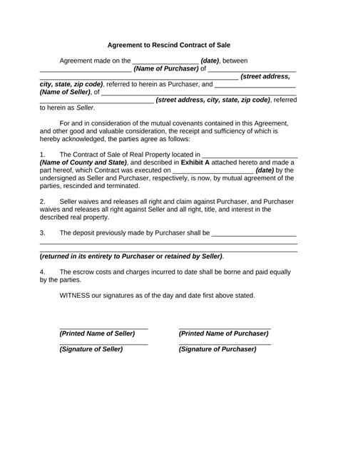 Rescind Contract Template