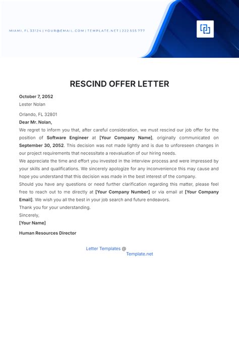 Rescind Job Offer Letter Template