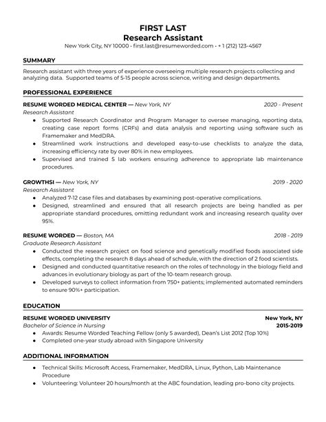 Research Resume Template
