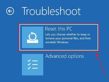 Reset Windows via Windows Recovery Menu