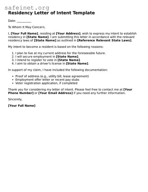 Residency Letter Of Intent Template