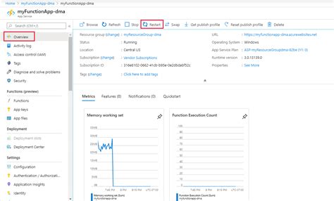 Manually Restart Function App