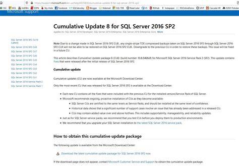 Restart Requirement for SQL Server 2016 SP2 Cumulative Update 8