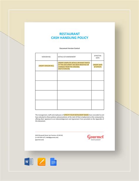 Restaurant Cash Handling Policy Template
