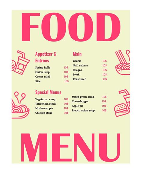 Restaurant Menu Template Google Docs