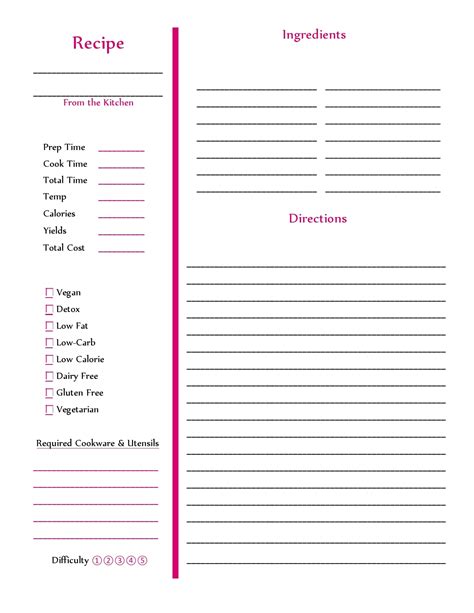 Restaurant Recipe Book Template