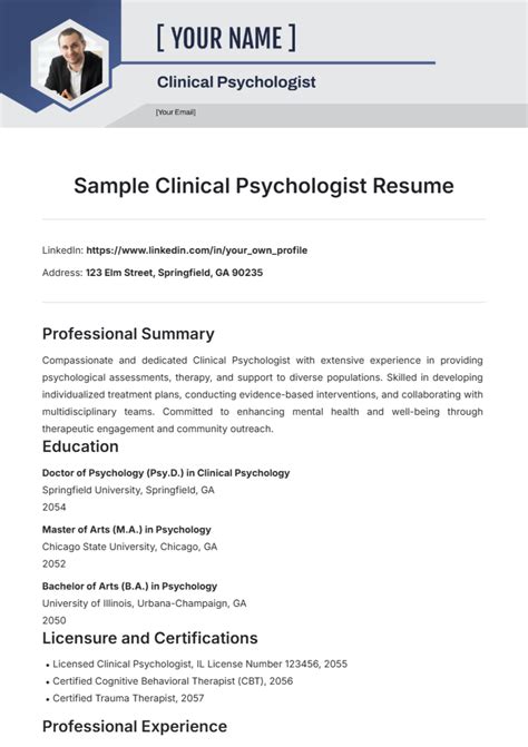 Resume Template Clinical Psychologist