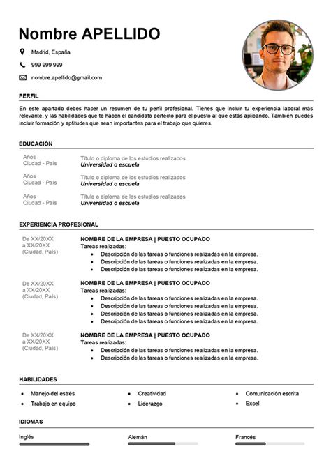 Resume Template En Espanol