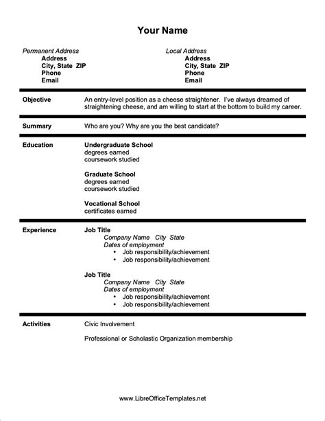 Resume Template For Libreoffice