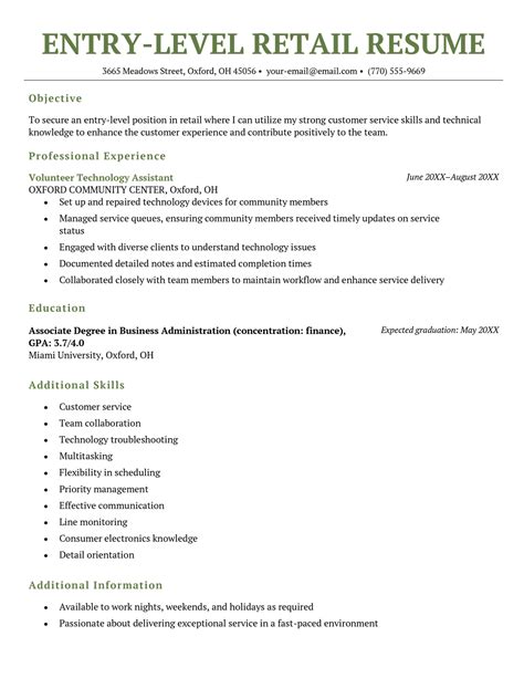 Resume Template For Retail