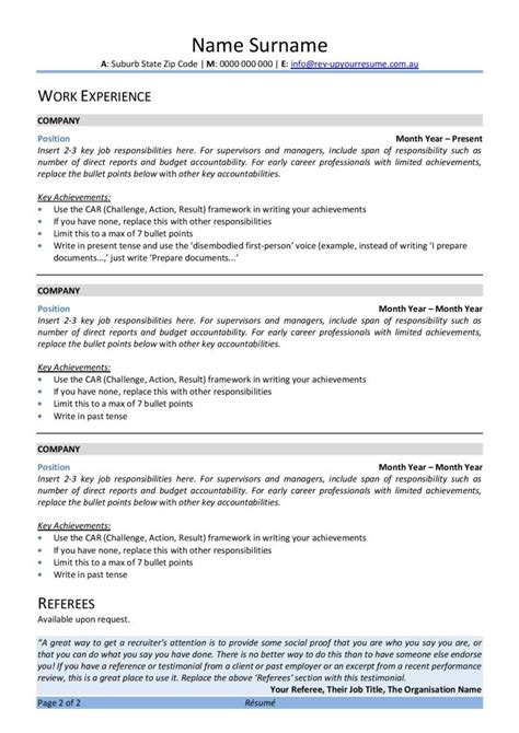 Resume Template Word Australia