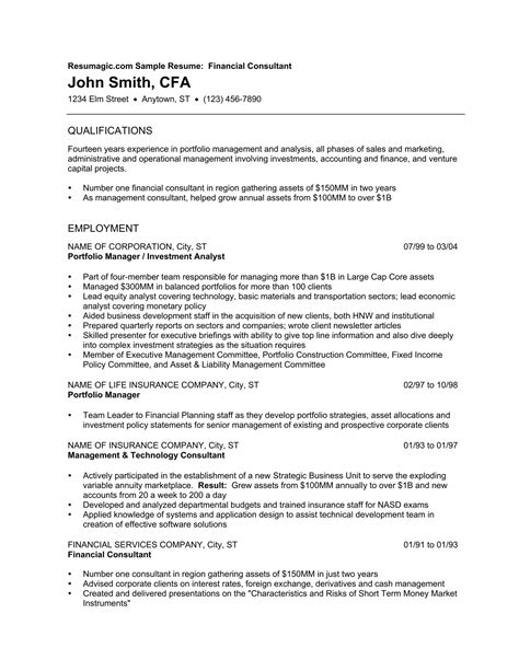 Resume Templates Finance