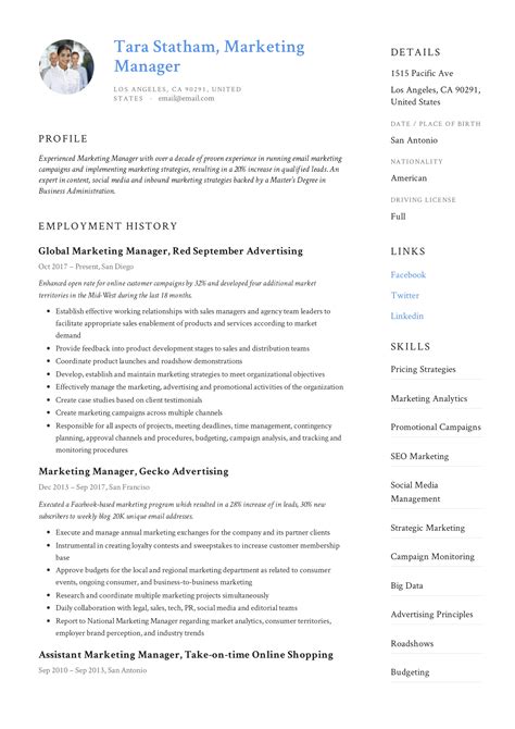 Resume Templates For Marketing