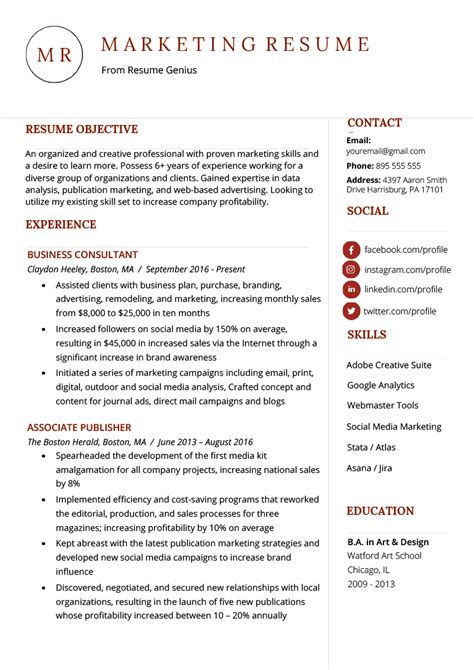 Resume Templates For Marketing Professionals