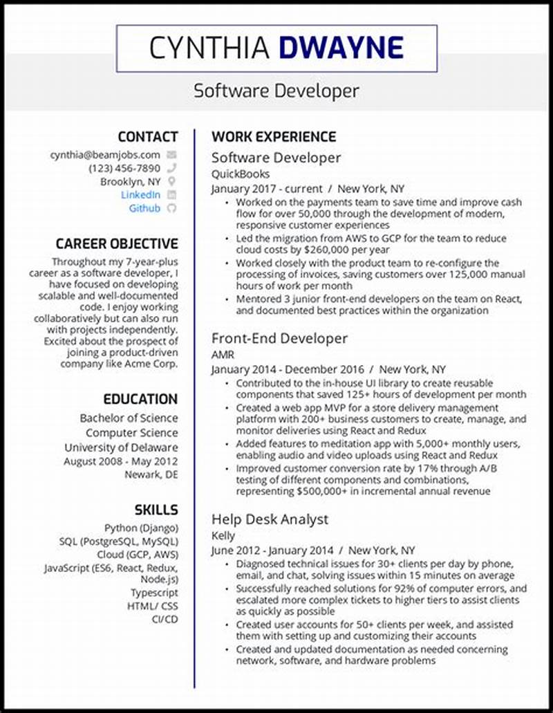 Resume Templates For Software Developer