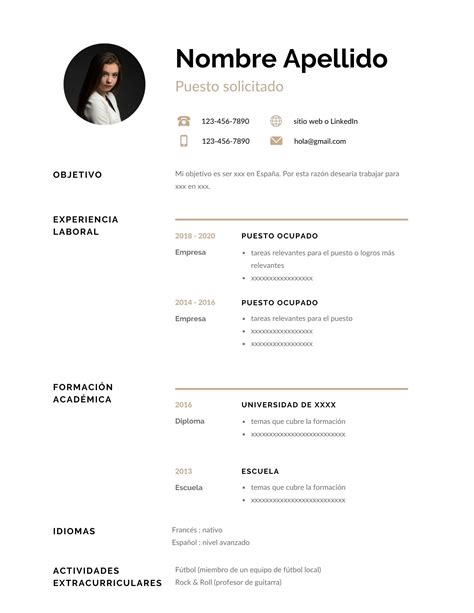 Resume Templates In Spanish