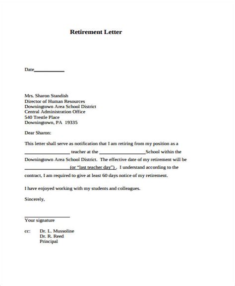 Retirement Resignation Letter Template Word